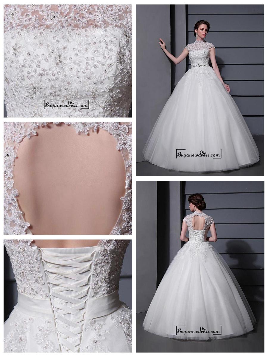 Hochzeit - Amazing Tulle&Satin Ball gown Illusion High Natural Waistline Wedding Dress