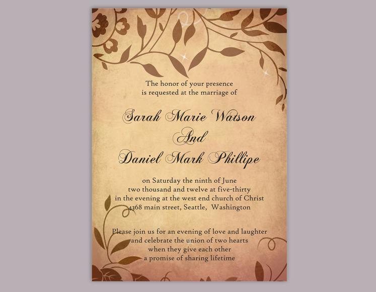 Свадьба - DIY Rustic Wedding Invitation Template Editable Word File Download Printable Invitation Brown Wedding Invitation Leaf Wedding Invitation