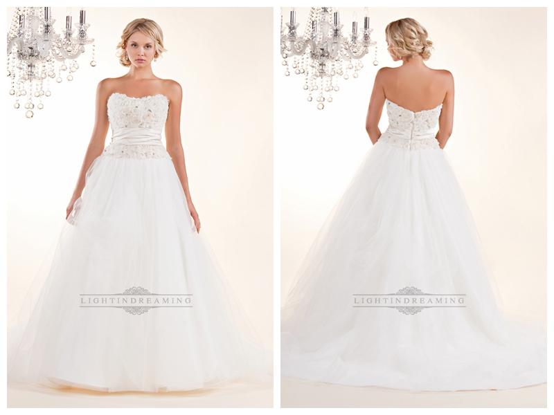 Wedding - Strapless A-line Wedding Dresses with Rosette Swirled Embellishment Bodice