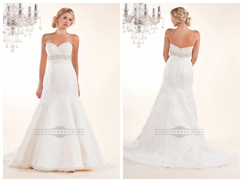Wedding - Fit and Flare Cross Sweetheart with Lace Appliques and Beaded Belt