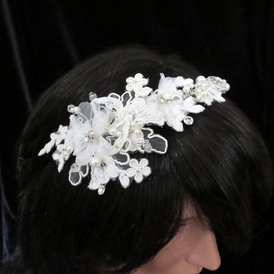 زفاف - Bridal headpiece, Lace headband, Lace headpiece, Fabric flower headpiece, Wedding headpiece