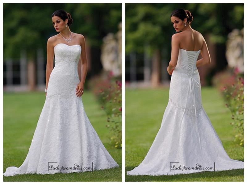 Mariage - Beautiful Elegant Lace A-line Sweetheart Wedding Dress In Great Handwork