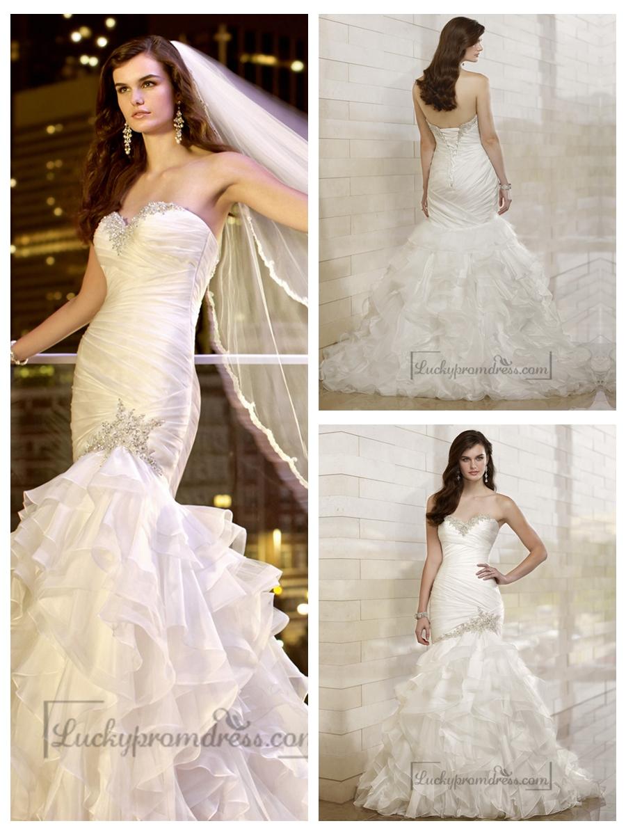 Hochzeit - Trumpet Mermaid Beaded Sweetheart Dreaped Bodice Wedding Dresses with Layered Skirt