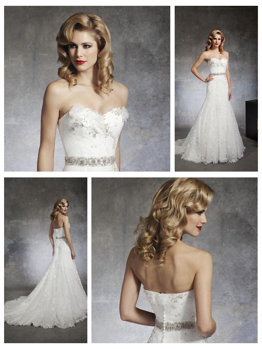 زفاف - Tulle 3D Flowers Sweetheart Wedding Dress with Beading Waist