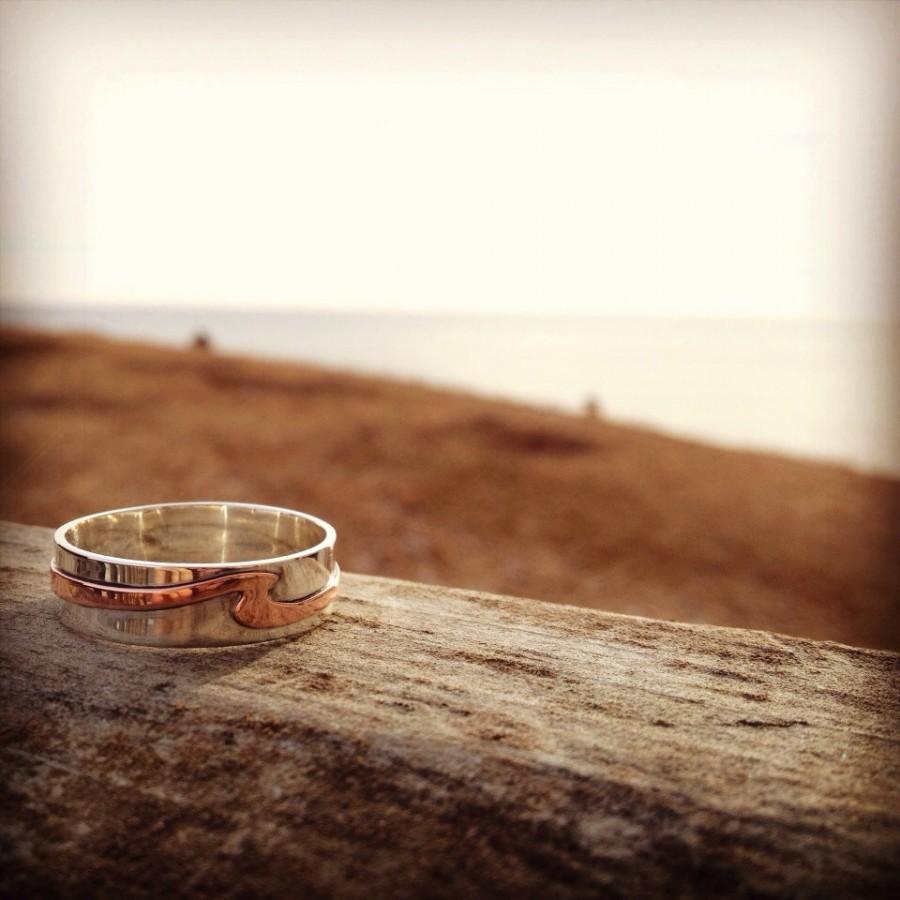 Wedding - Silver Wave Ring, Personalized Message Wave Ring in Sterling Silver and Copper - Wave Ring Collection