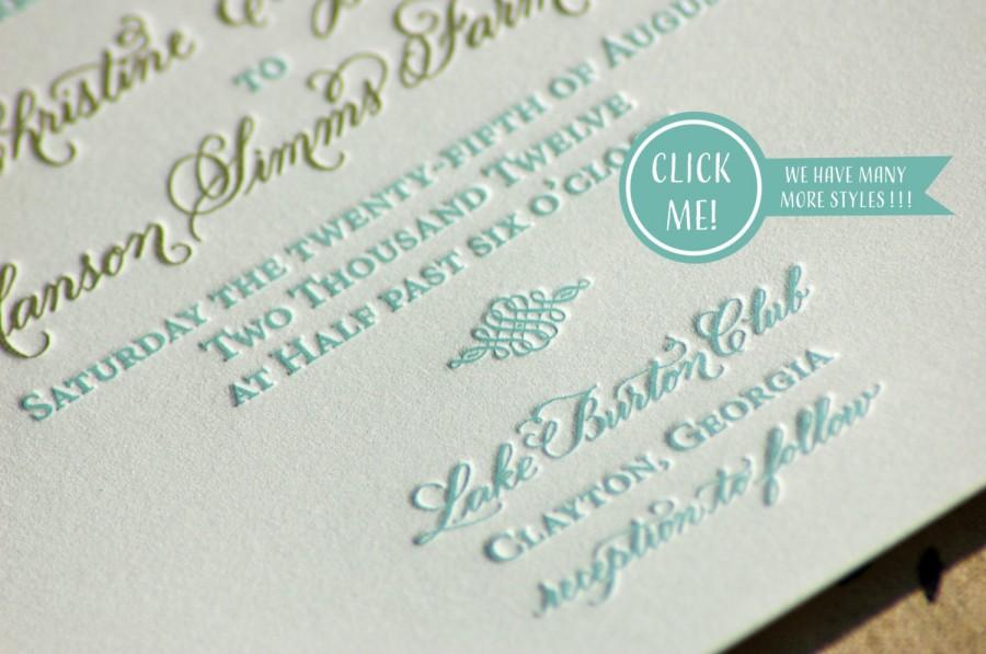 Hochzeit - Letterpress Wedding Invitations DEPOSIT Hand Calligraphy Monogram
