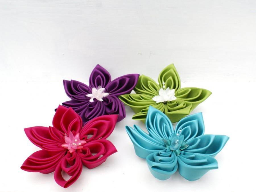 زفاف - Wedding Fascinator ( Choose Colour) : Custom Colour Bridal Fascinator - Silk Kanzashi Flower - Wedding - Accessories - Wedding Hair Flower