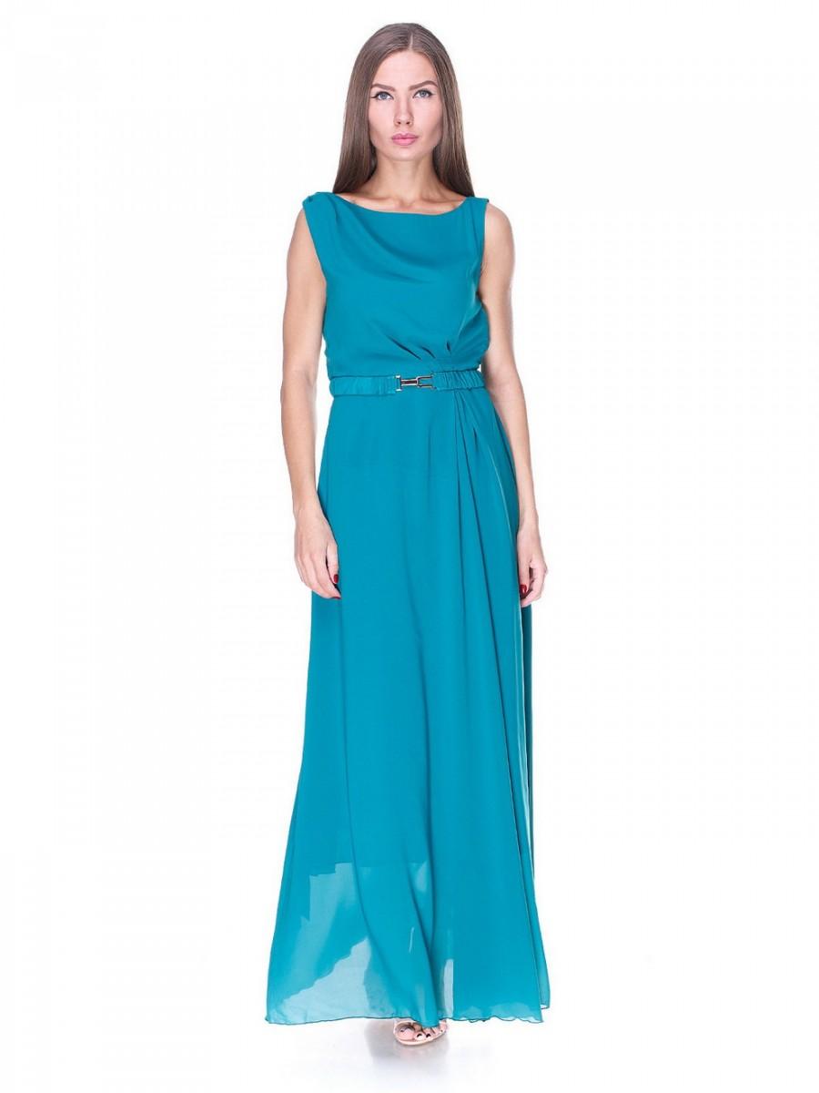 Mariage - Turquoise evening dress Chiffon Maxi dress Wedding dress turquoise Bridesmaid dress long sleeveless Prom evening .