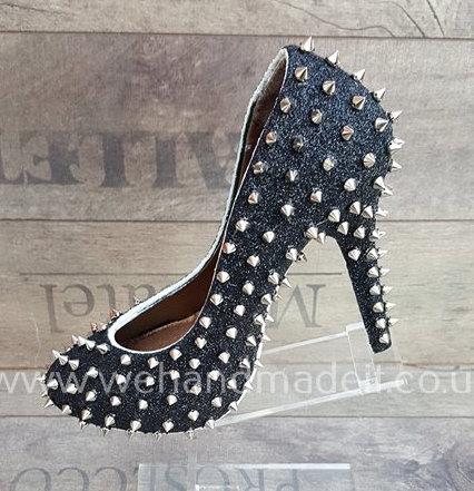 Hochzeit - Custom Black glitter studded spiked shoes - any style or size.  Wedding shoes, prom shoes, custom glitter shoes made to order