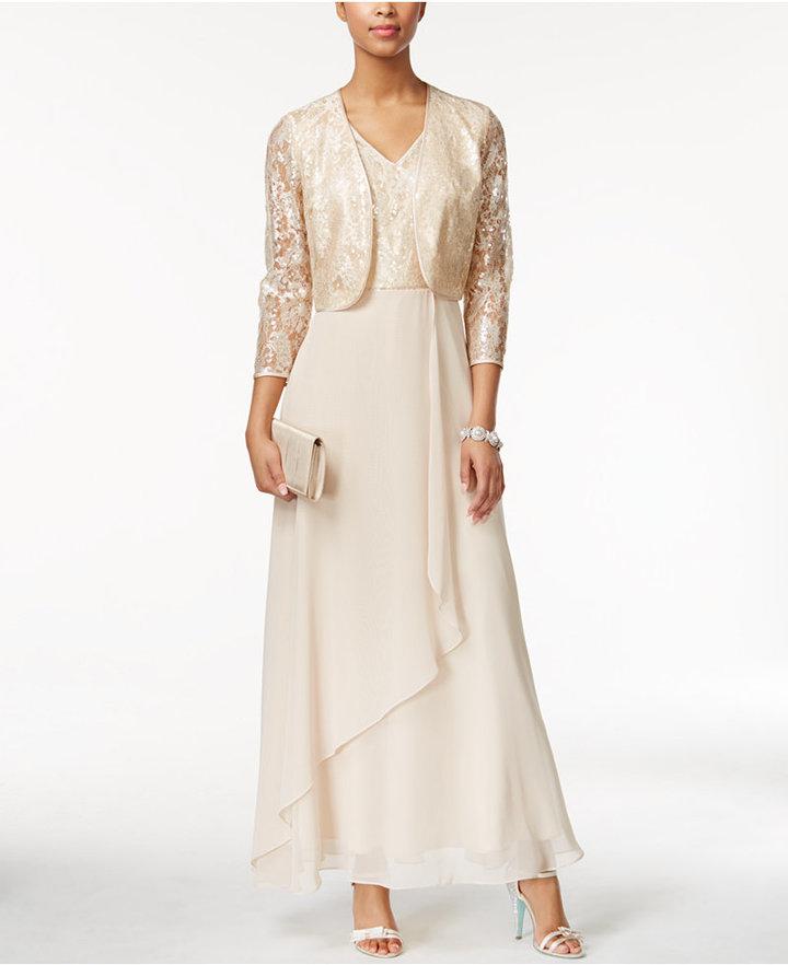 Hochzeit - Tahari ASL Jacket Dress Sequin-Lace Gown and Jacket