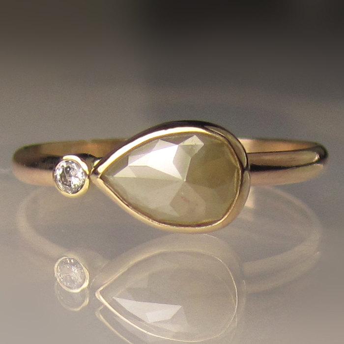 Hochzeit - Rose Cut Diamond Engagement Ring, Rough Cut Diamond Ring, Rose Cut Diamond Ring, Recycled 14k Gold Diamond Ring, OOAK