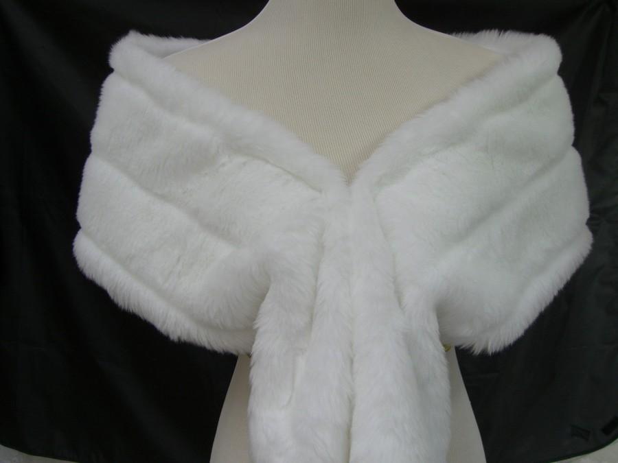 Wedding - Large Faux Fur Wrap, White Pelted Mink Fur Shawl, Women's Extra Long Fur Scarf