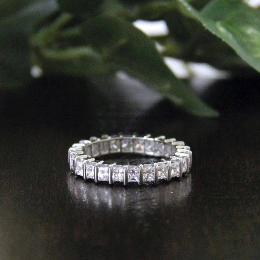 زفاف - 3.0mm Bridal Band Ring-Princess Cut Diamond Simulants-Engagement Ring-Anniversary Ring-Bridal Ring-Eternity Ring-925 Sterling Silver-R72710