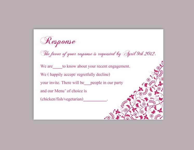 Hochzeit - DIY Wedding RSVP Template Editable Word File Download Rsvp Template Printable RSVP Cards Fuchsia Rsvp Card Template Hot Pink Rsvp Card