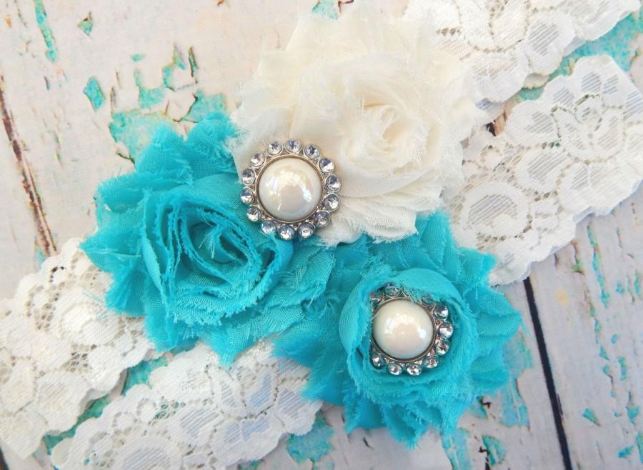 زفاف - TURQUOISE GARTER Set / Wedding Garter Set  / Turquoise Garter / Garter Set / Bridal Garter / Vintage Garter / Toss garter / Lace Garter