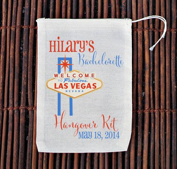 Hochzeit - Las Vegas Hangover Kit Bachelorette Party Welcome Bag- Muslin Cotton Mini Favor Bags