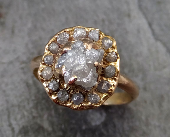 زفاف - Raw Diamond Halo Engagement Ring Rough 18k rose Gold Wedding Ring diamond Wedding Set Stacking Ring Rough Diamond Ring byAngeline