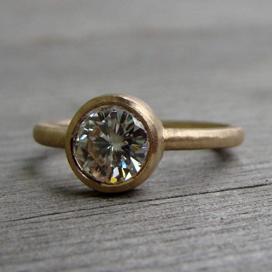Mariage - Moissanite Yellow Gold Engagement, Wedding, or Right Hand Ring - Forever Brilliant - Recycled - Eco-Friendly - Conflict-Free - Made To Order