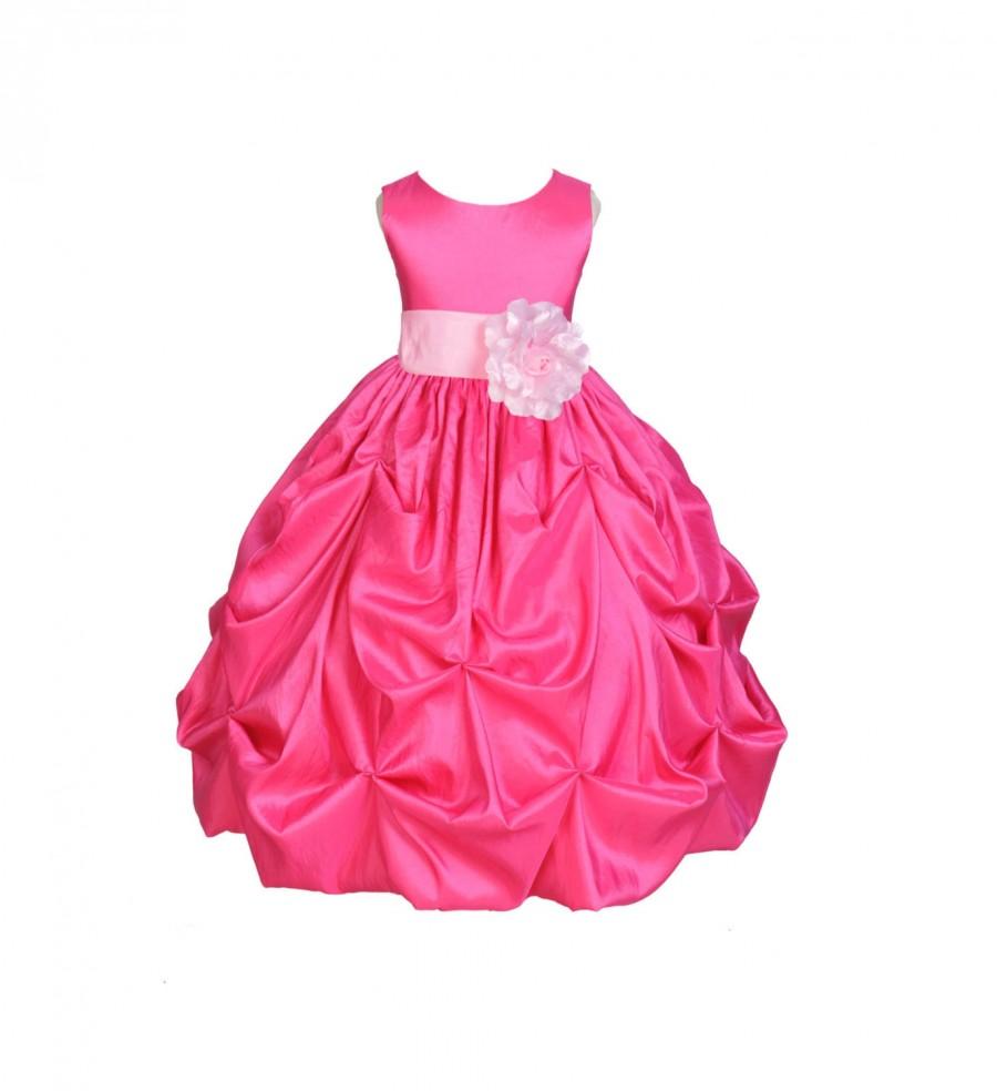 Hochzeit - Fuchsia / choice of color sash Taffeta Flower Girl Dress pageant wedding bridal children bridesmaid toddler 6-9m 12-18m 2 4 6 8 10 