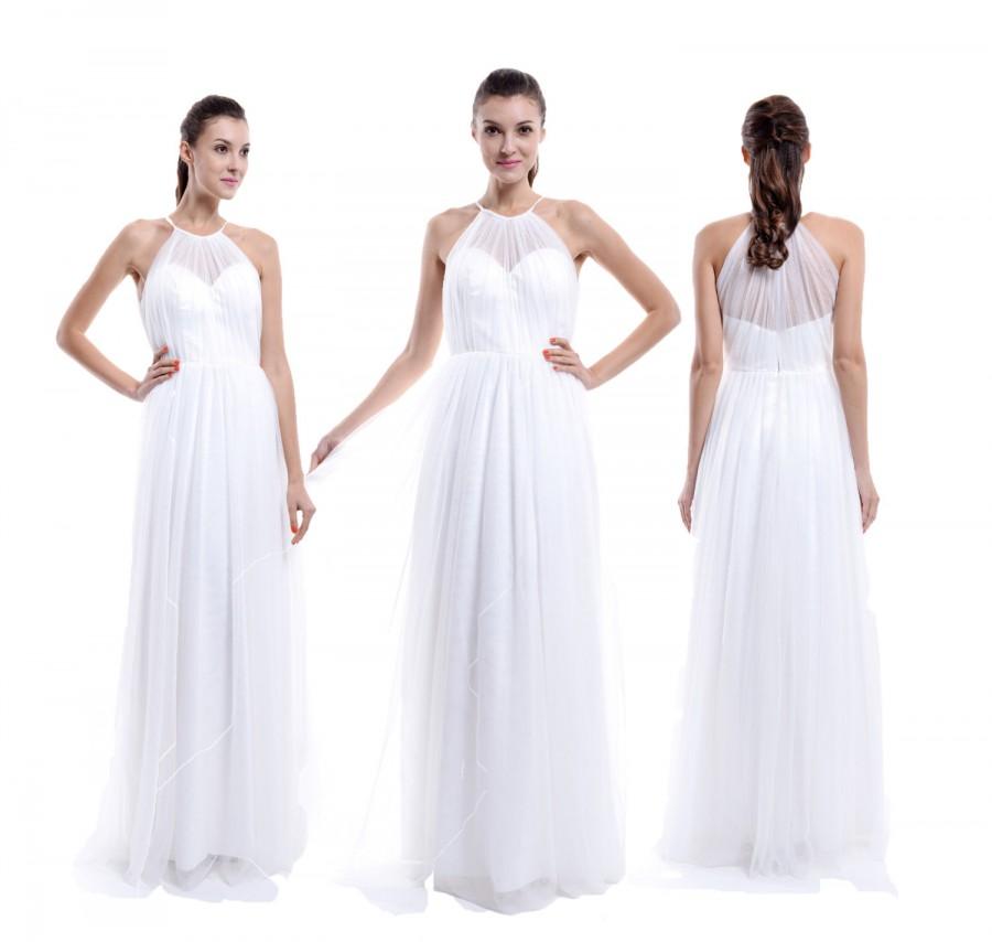 Wedding - Tulle Bridismaid Dress, Floor Length Halter Neck Ivory Tulle Bridesmaid Dress, A-line Tulle Bridesmaid Dress