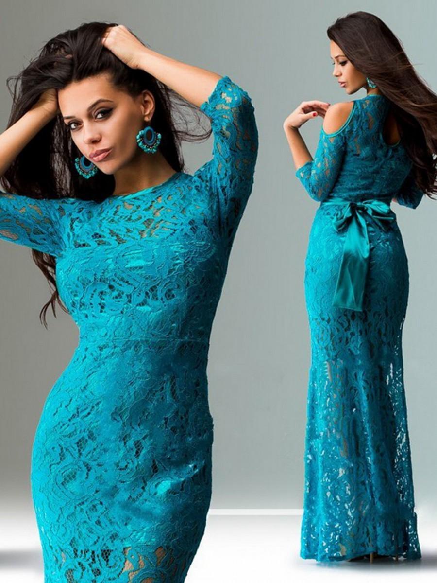 Turquoise Lace Evening Dress ...