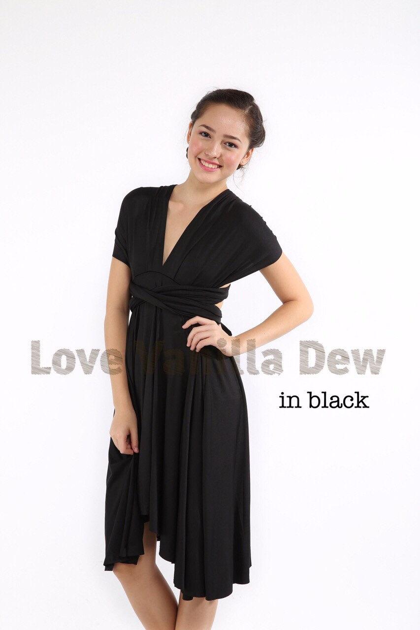 Hochzeit - Bridesmaid Dress Infinity Dress Gem Black Knee Length Wrap Convertible Dress Wedding Dress