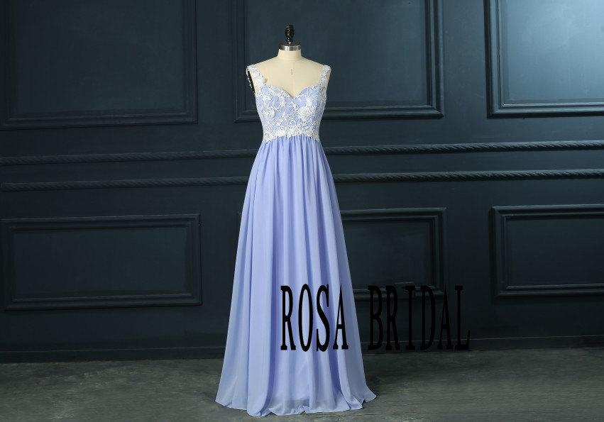 Свадьба - Long bridesmaid dress lavender, chiffon bridesmaid dress, Spaghetti straps lace bridesmaid dress  custom size color