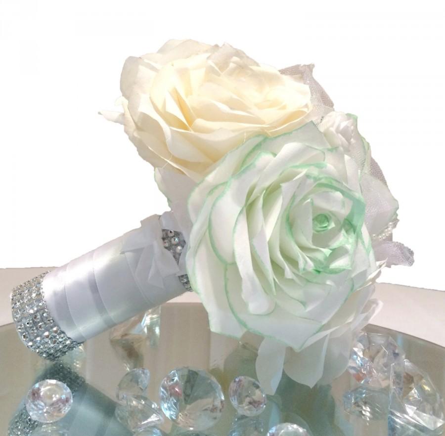 Hochzeit - Mint green wedding bouquet, Handmade coffee filter bouquet, Toss bouquet, Throw bouquet, Alternative bouquet, Paper flower bouquet