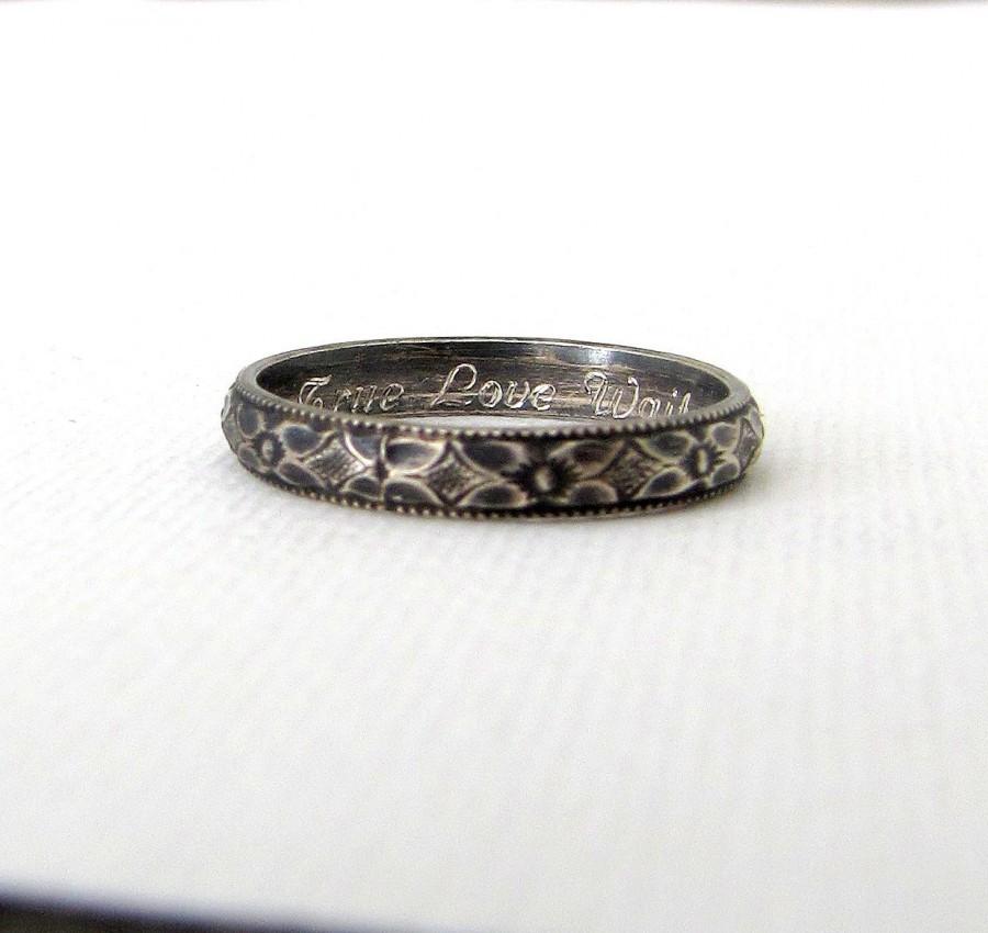 Wedding - Silver Purity Ring Floral Promise Ring Antique Silver Posey Ring True Love Waits Ring Engraved Purity Rings Personalized Promise Rings