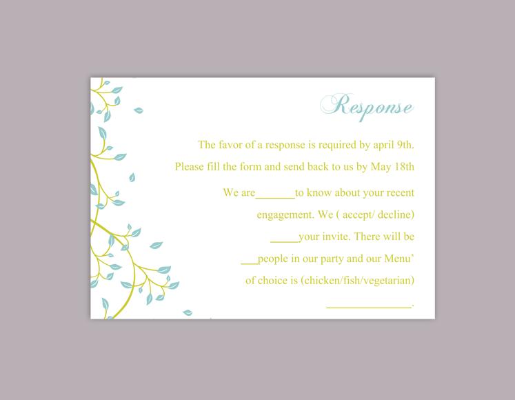 Hochzeit - DIY Wedding RSVP Template Editable Word File Instant Download Rsvp Template Printable RSVP Cards Blue Green Rsvp Card Elegant Rsvp Card