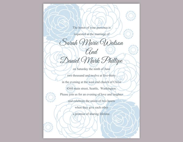 Wedding - DIY Wedding Invitation Template Editable Word File Instant Download Printable Invitation Blue Invitation Flower invitation Rose invitation
