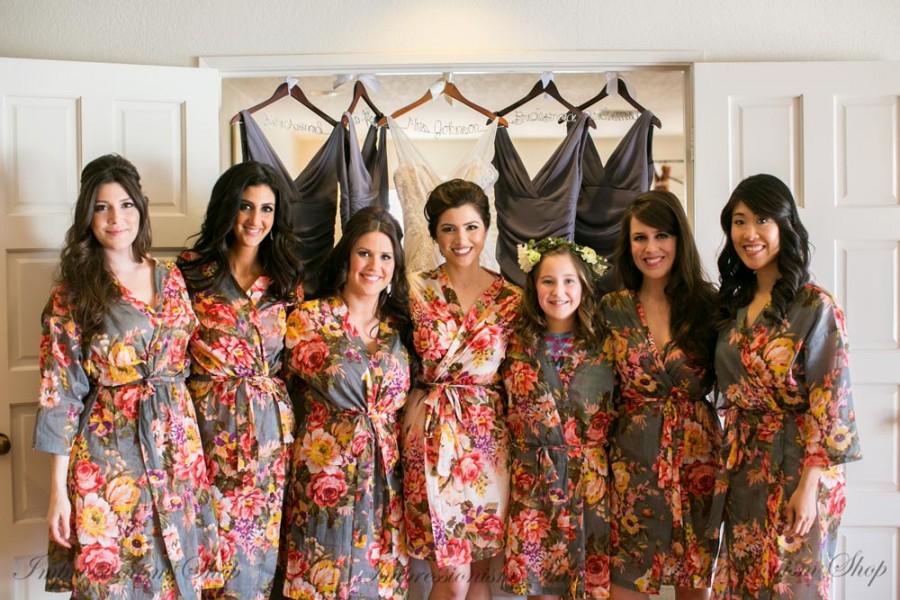 زفاف - Set of 9, My bridesmaid robes, Bridesmaids robe floral, bridesmaid gift ideas, Flower girls, Matching floral getting ready gown