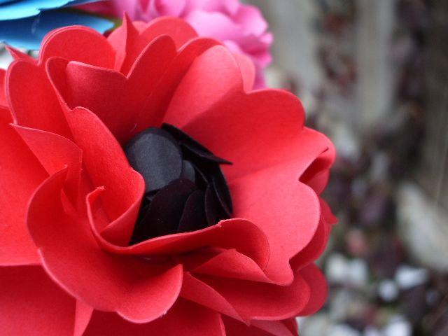 زفاف - Handmade Paper Flower - Oriental Poppy - Red - Set of 5 - stems included