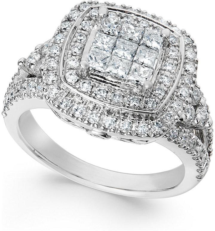 زفاف - Diamond Art Deco Engagement Ring in 14k White Gold (1-1/2 ct. t.w.)