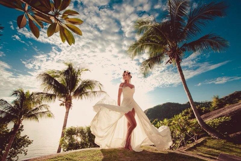 Wedding - Long Chiffon Wedding Dress with Lace, Wedding Dress with Train "Yacia", Romantic wedding gown, Custom dress, Beach and Destination