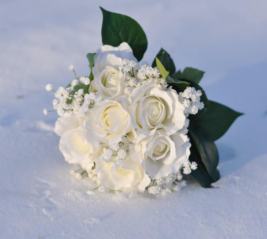 زفاف - Wedding Flowers, Wedding Bouquet, Keepsake, Bridal Bouquet, Wedding Flowers, Wedding Bouquet, Ivory, White Roses with Babies Breath Bouquet.