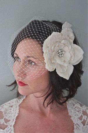 زفاف - Couture birdcage veil- Ivory
