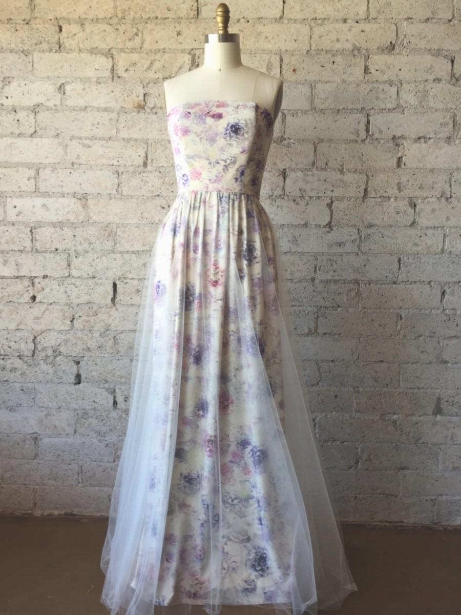 Hochzeit - Strapless Whimsical Watercolor Floral Raw Silk  Gown by Cleo and Clementine