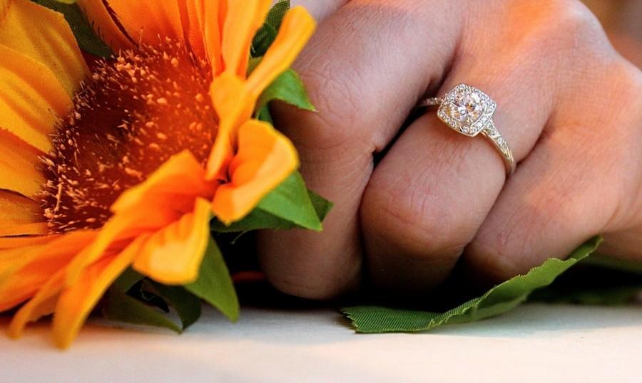 Hochzeit - 0.5ct diamond halo engagement ring, perfect proposal ring, 14K white, Diamond Halo ring