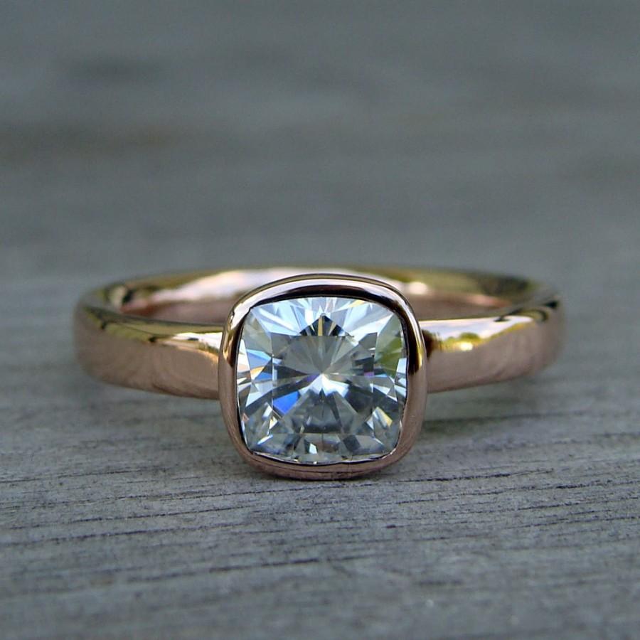 Hochzeit - Square Cushion Cut Forever Brilliant Moissanite and Recycled 14k Rose Gold Alternative Engagement Ring, Ethical, Eco-Friendly, Made to Order