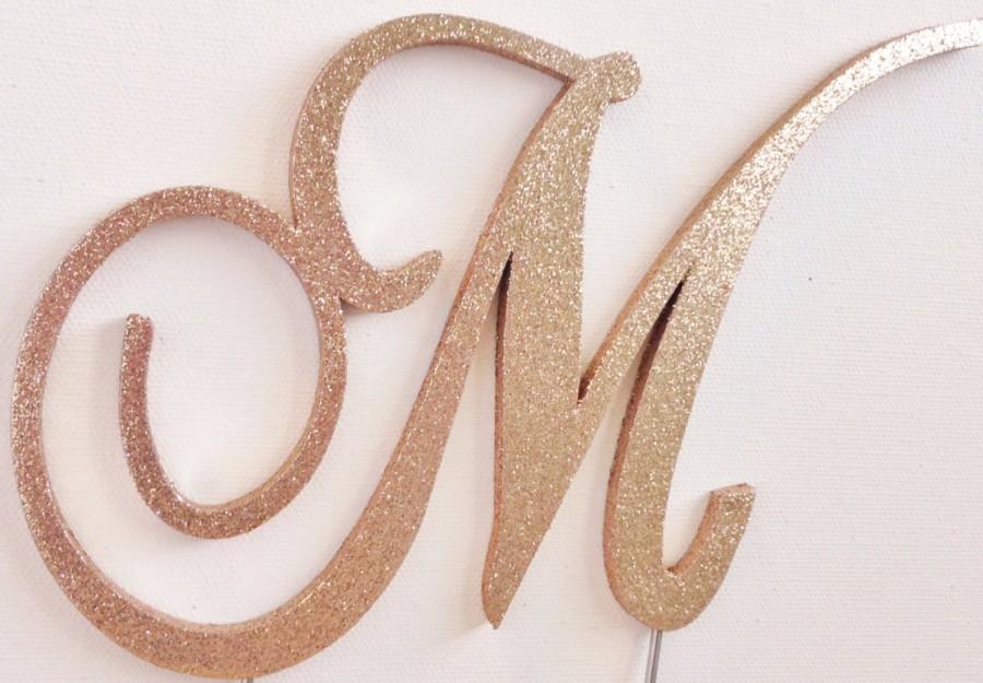 Hochzeit - Rose Gold Glitter Monogram Cake Topper (all fonts) - Any Letter A B C D E F G H I J K L M N O P Q R S T U V W X Y Z