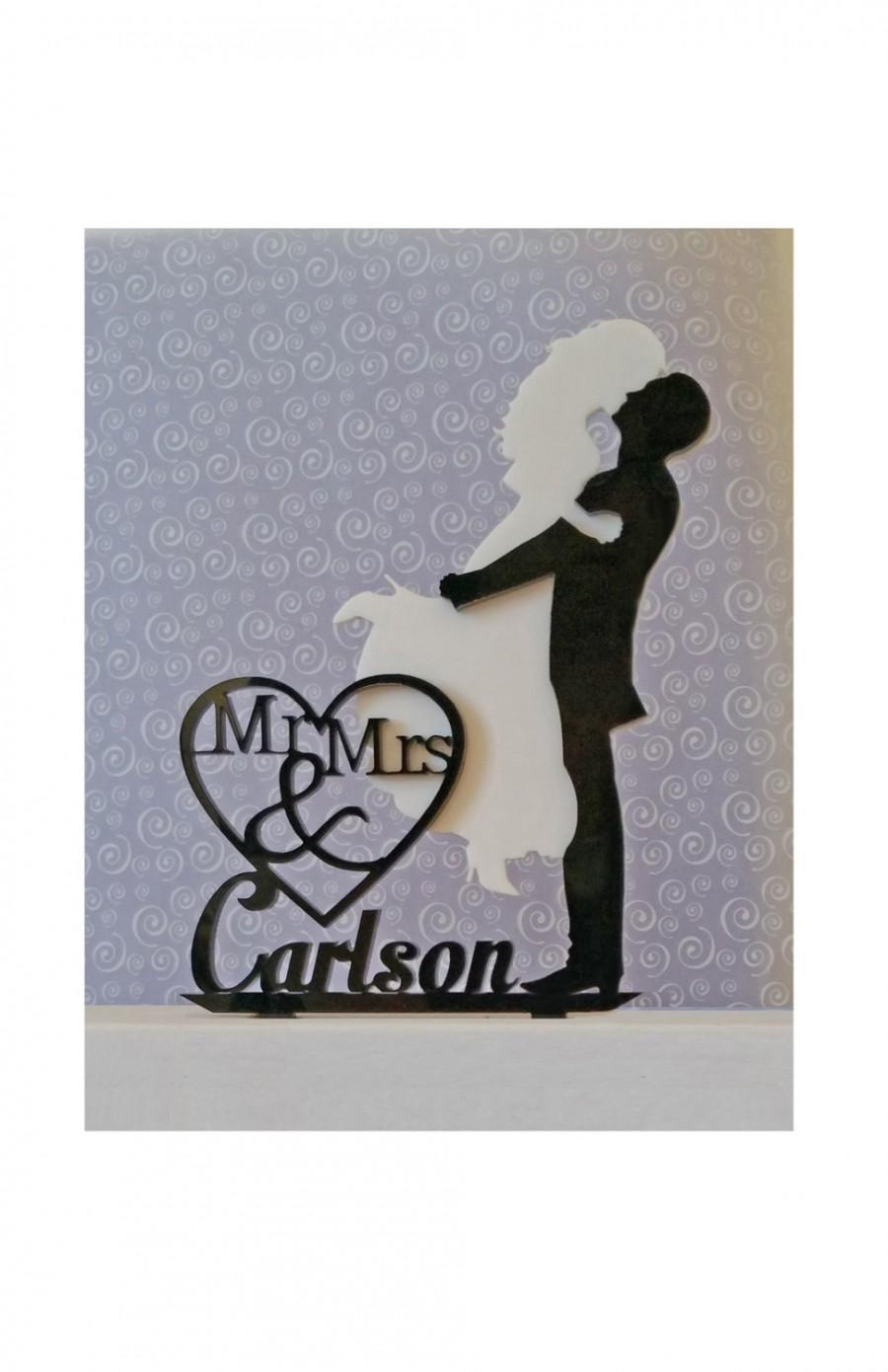 Mariage - Custom Wedding Cake Topper Silhouette Black and White Bride and Groom Acrylic Cake Topper [CT3tt]