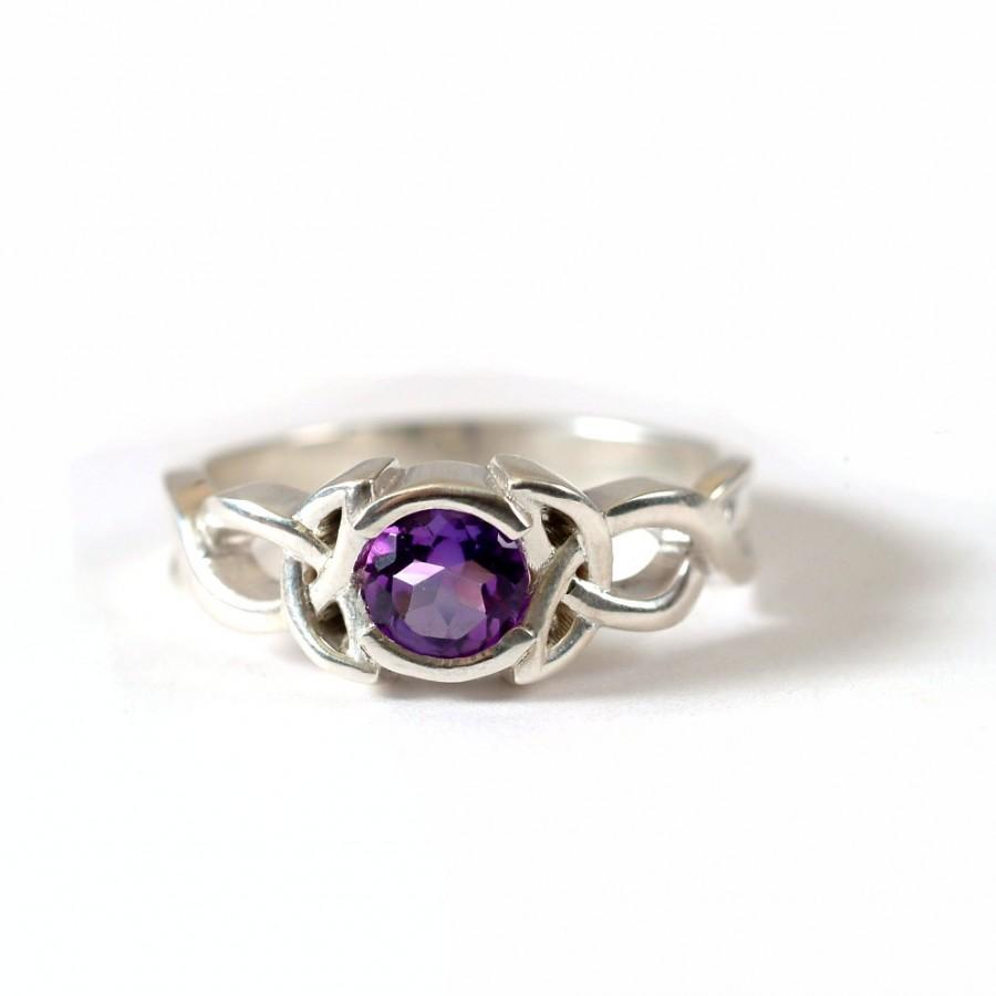 Hochzeit - Celtic Amethyst Ring With Trinity Knot Design in 14K Gold, Made in Your Size CR-405b