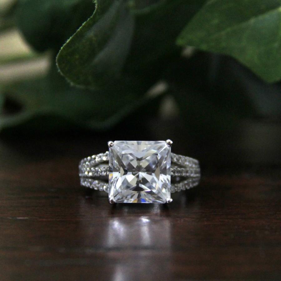 Mariage - 5.97 ct Engagement Ring-Princess Cut Diamond Simulants-CZ Ring-Anniversary Ring-Promise Ring-Wedding Ring-925 Sterling Silver-R03712