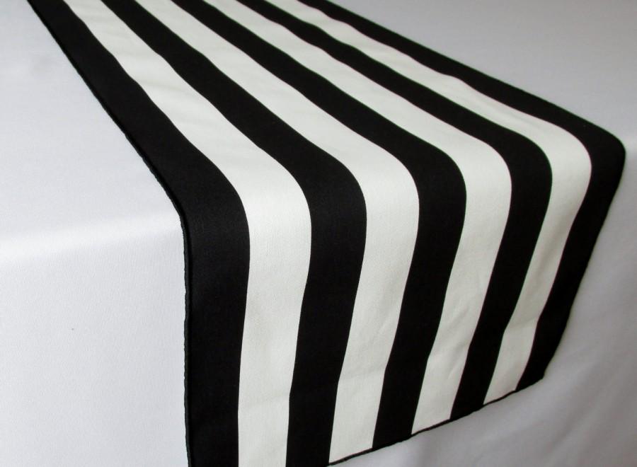 زفاف - Black and White Stripe Table Runner - black edge - Select A Size