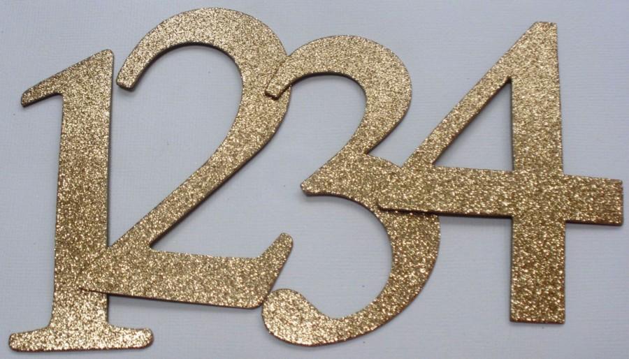 Wedding - 4" Wedding Table Numbers - GLiTTER Top Coat CHiPBOARD - Elegant Font - Color Choice: SAND GOLD Shown