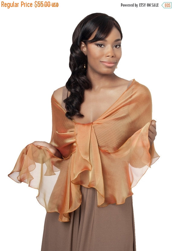 زفاف - Promo Sale Silk Fluttering Scarf in Amber Color