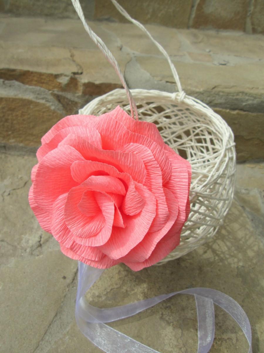 زفاف - Handwoven Flower Girl  Basket/ Rustic Flower Girl Basket/ Paper Twine Basket/ Rustic Wedding/Wedding Basket/ White Flower Girl Basket