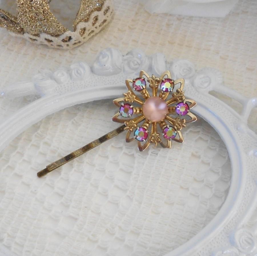 زفاف - Crystal Headpiece, Floral Bobby Pin, Wedding Hairpin, Gift for Her, Pink Bobby Pin, Jeweled Hair Pin, Hair Stick Pin, Hair Jewlery, OOAK
