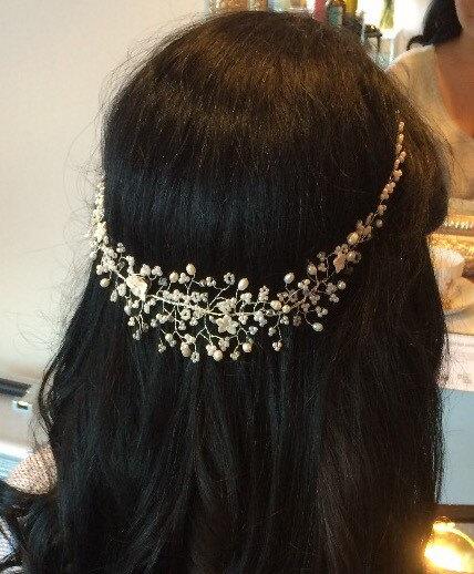 Hochzeit - Bridal Pearl and Crystal Tiara, Wedding Hair Vine, Circlet, Hair Accessory, Bridesmaid, Hair Adornment
